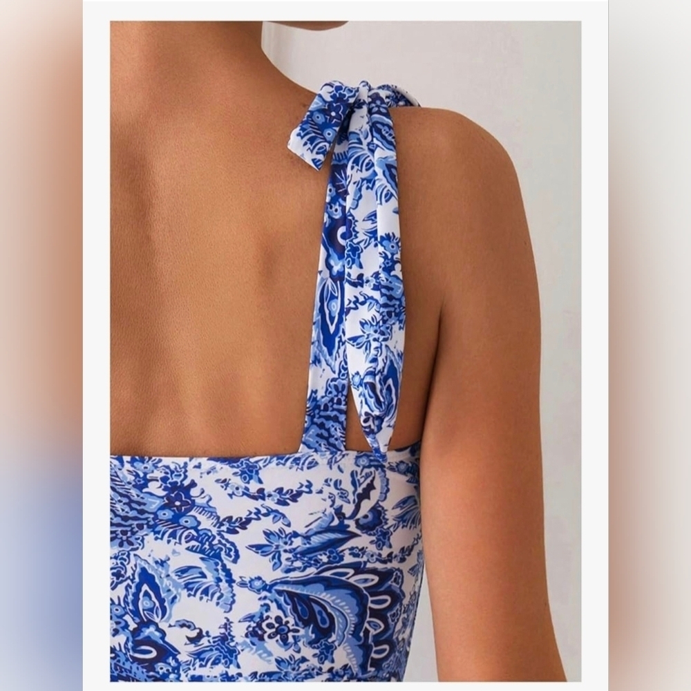 Floral Boho Tie Shoulder Swimsuit #1073 NWOT - Picture 6 of 9